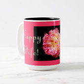 Gelukkige vrouw! Gelukkig leven. Koffiesnoeren Val Tweekleurige Koffiemok (Voorkant links)