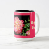 Gelukkige vrouw! Gelukkig leven. Koffiesnoeren Val Tweekleurige Koffiemok (Voorkant rechts)