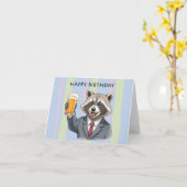 Gelukkige Wasbeer in pakken met Beer Toast Verjaar Kaart (Gele Bloem)