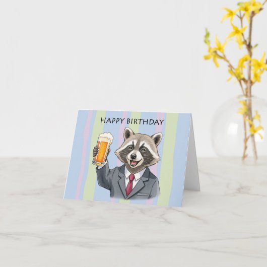 Gelukkige Wasbeer in pakken met Beer Toast Verjaar Kaart (Gele Bloem)