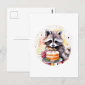 Gelukkige wasbeer met verjaardagstaart briefkaart (Voorkant / Achterkant)