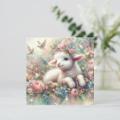 Gelukkige Waterverf lamsbloemen Christelijk Pasen Feestdagenkaart (Staand voorkant)