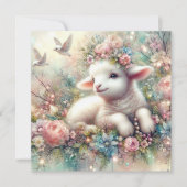 Gelukkige Waterverf lamsbloemen Christelijk Pasen Feestdagenkaart (Voorkant)