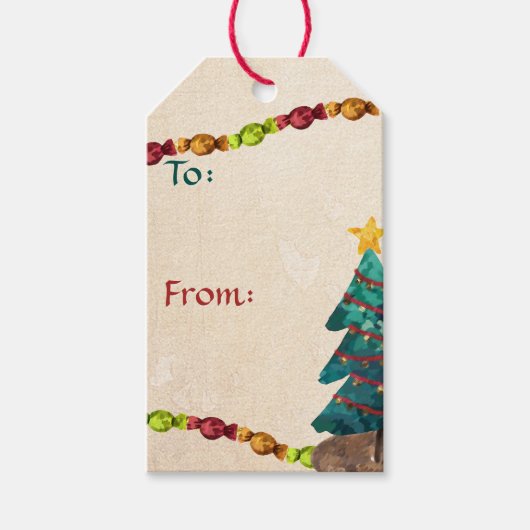 Gelukkige Waterverf tot Kerstmis-van Cadeaulabel (Voorkant)