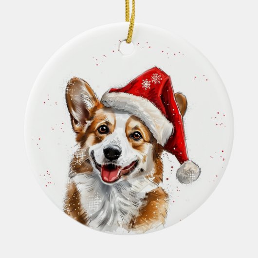 Gelukkige Welsh Corgi Hond Kerst Persoonlijk Keramisch Ornament (Voorkant)