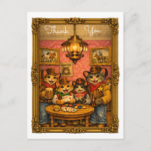 Gelukkige Westerse Cowboykatten Saloon Scene Dank  Briefkaart