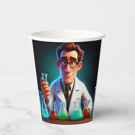 gelukkige wetenschapper papieren bekers (Voorkant)