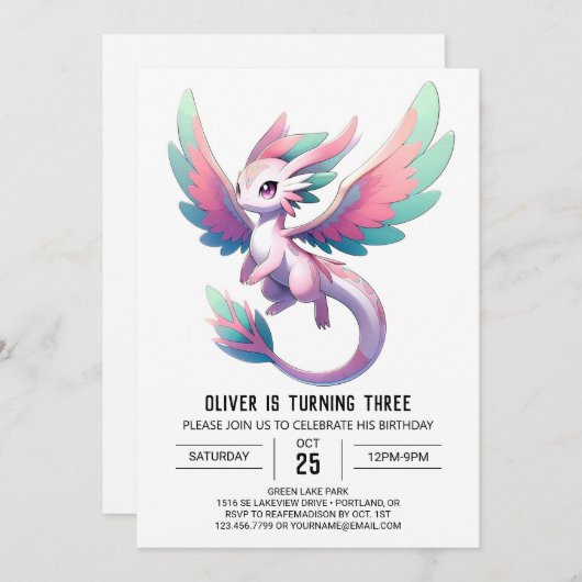 Gelukkige Whimsical Dragon verjaardag Kaart (Voorkant / Achterkant)