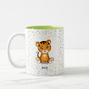 Gelukkige Wilde Tijger & Meerkleurige Sterren Tweekleurige Koffiemok