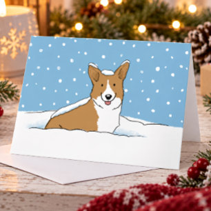 Gelukkige Winter Sneeuw Corgi Mooie Hond Kerstmi Feestdagen Kaart