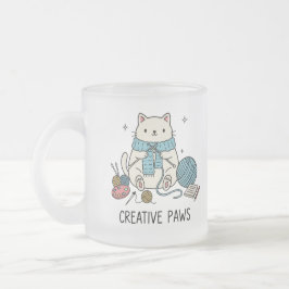 Gelukkige Witte Kat Breiend Garens Vrolijke Hobby Matglas Koffiemok