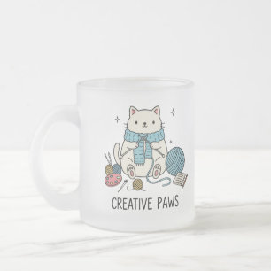 Gelukkige Witte Kat Breiend Garens Vrolijke Hobby Matglas Koffiemok