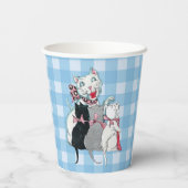 Gelukkige witte Moeder Kat Drie Kittens Plaid Papieren Bekers (Achterkant)