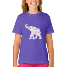 Gelukkige witte olifant met bloemen- T-shirt