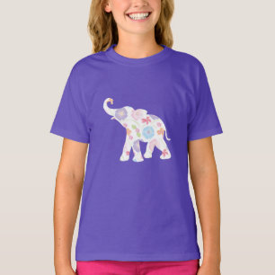 Gelukkige witte olifant met bloemen- T-shirt