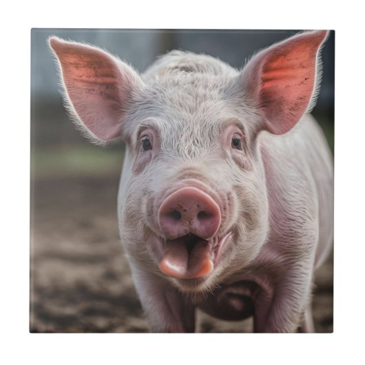 Gelukkige Witte Varkens Tong Uitsteken,  Tegeltje (Voorkant)