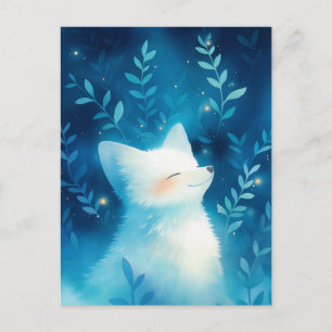 Gelukkige Witte Vos in Blauwe Middernacht Tuin Briefkaart