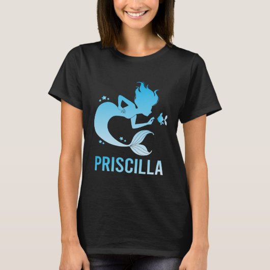 Gelukkige Zeemeermin - Priscilla Naam T-shirt (Voorkant)