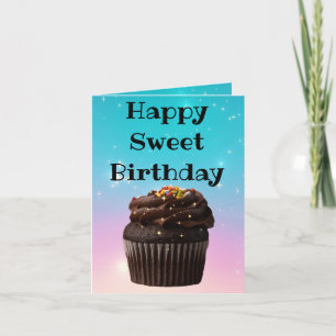 Gelukkige zoete verjaardag cupcake fonkelt hologra kaart