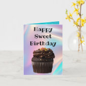 Gelukkige zoete verjaardagscupcake fonkelt hologra kaart (Gele Bloem)