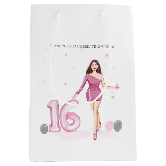 Gelukkige zoete zestien, 16e verjaardag medium cadeauzakje (Voorkant)
