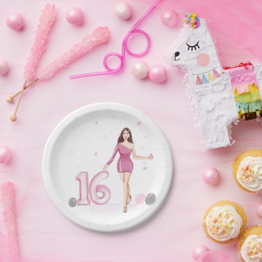 Gelukkige zoete zestien, 16e verjaardag papieren bordje (Feest)
