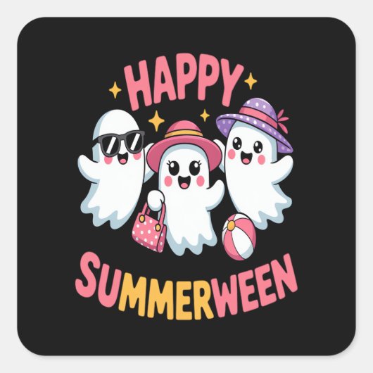 Gelukkige zomer Halloween Grappig Vierkante Sticker (Voorkant)