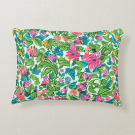 Gelukkige zomer tuin groen en roze bloemen accent kussen