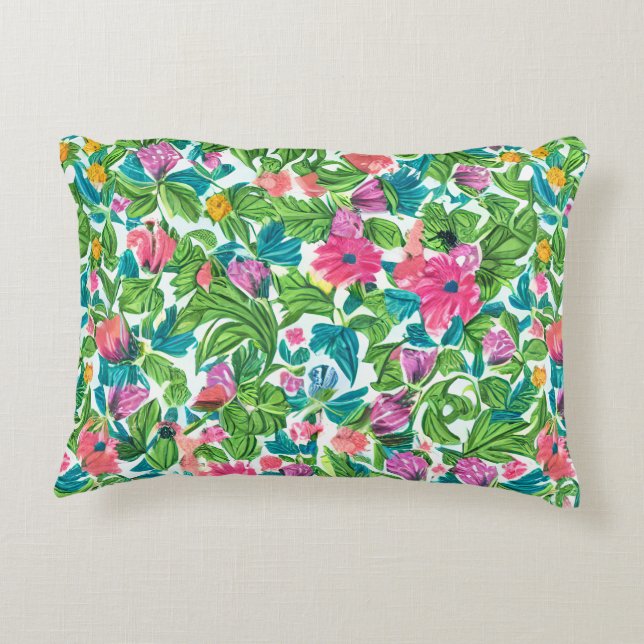 Gelukkige zomer tuin groen en roze bloemen accent kussen (Achterkant)