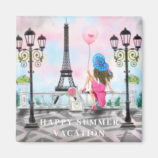 Gelukkige Zomer Vakantie Vrouw In Parijs Magnet Gi (Voorkant)