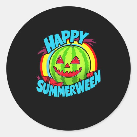 Gelukkige Zomer Watermeloen Jack-O-Lantern Ronde Sticker (Voorkant)