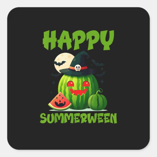 Gelukkige Zomer Watermeloen Jack-O-Lantern Vierkante Sticker (Voorkant)