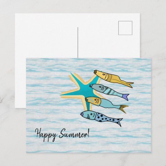 Gelukkige zomer zeesterren en vissen briefkaart (Voorkant / Achterkant)