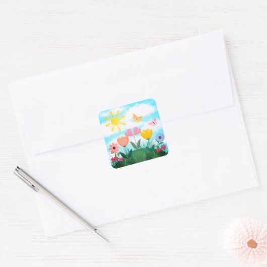 Gelukkige zomerdag vierkante sticker (Envelop)