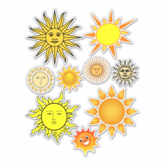 Gelukkige zon gezichten cartoon hemelse clipart sticker (Voorkant)