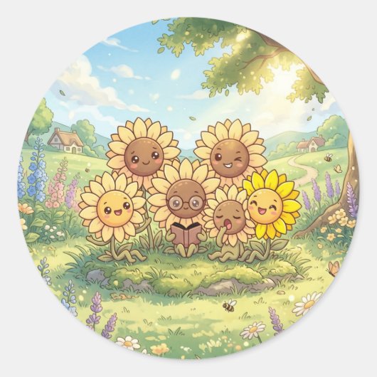 Gelukkige Zonnebloem Tuinvrienden Sticker (Voorkant)