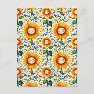 Gelukkige Zonnebloemen: Cheery Zonnebloem Patroon Briefkaart