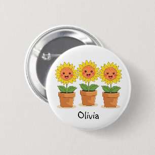 Gelukkige zonnebloemen gepersonaliseerd ronde button 5,7 cm