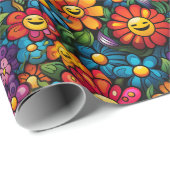 Gelukkige Zonnebloemen Vector: Zwart achtergrondon Cadeaupapier (Rol Hoek)