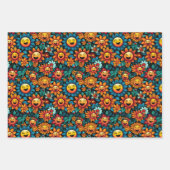 Gelukkige Zonnebloemen Vector: Zwart achtergrondon Inpakpapier Vel (Voorkant 3)