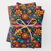 Gelukkige Zonnebloemen Vector: Zwart achtergrondon Inpakpapier Vel (In situ)