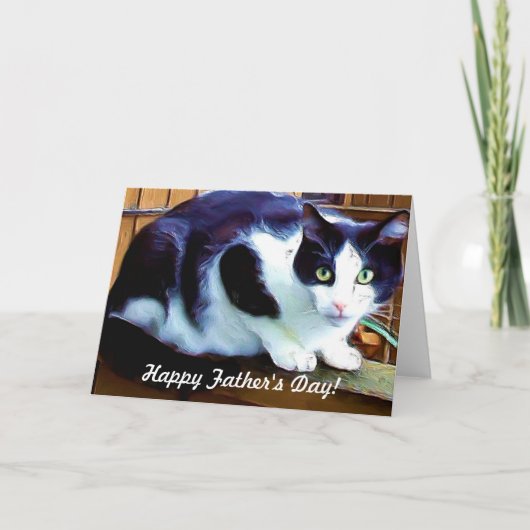 Gelukkige zwart-witte de kattenkaart van Vaderdag Kaart (Voorkant)