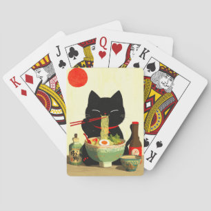 Gelukkige zwarte kat eet Ramen Japanse Ukiyo-e Pokerkaarten