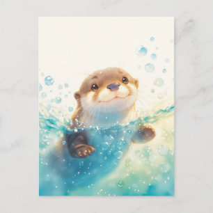 Gelukkige Zwevende Otter in Fonkelend Water Briefkaart