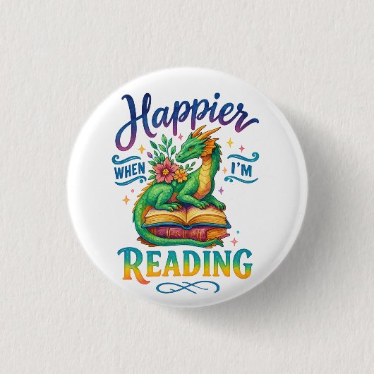 Gelukkiger als ik lees ronde button 3,2 cm (Voorkant)