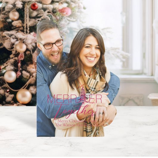 Gelukkiger Samen Script Pagode 1-Foto Kerstmis Feestdagenkaart