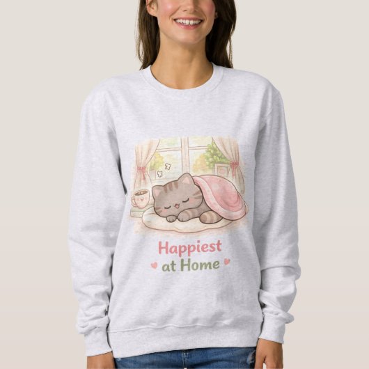 Gelukkigst thuis Kawaii Schattige Kitty Kat Huisel Trui (Voorkant)