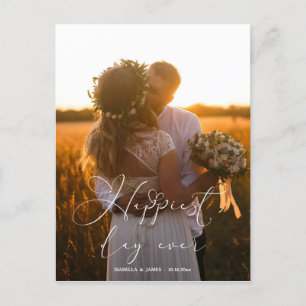 Gelukkigste Dag Elegante Kalligrafie Huwelijksfoto Briefkaart