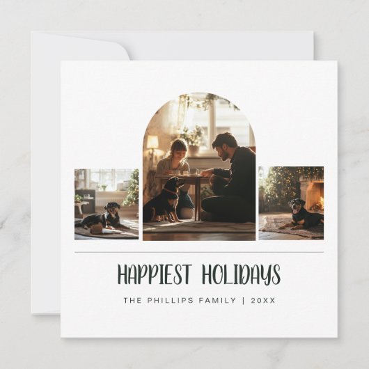 Gelukkigste Feestdagen Arch Green Dog Family Feestdagenkaart (Voorkant)