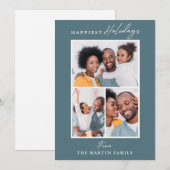 Gelukkigste Feestdagen Blauw Drie Fotocollage Feestdagenkaart (Voorkant / Achterkant)